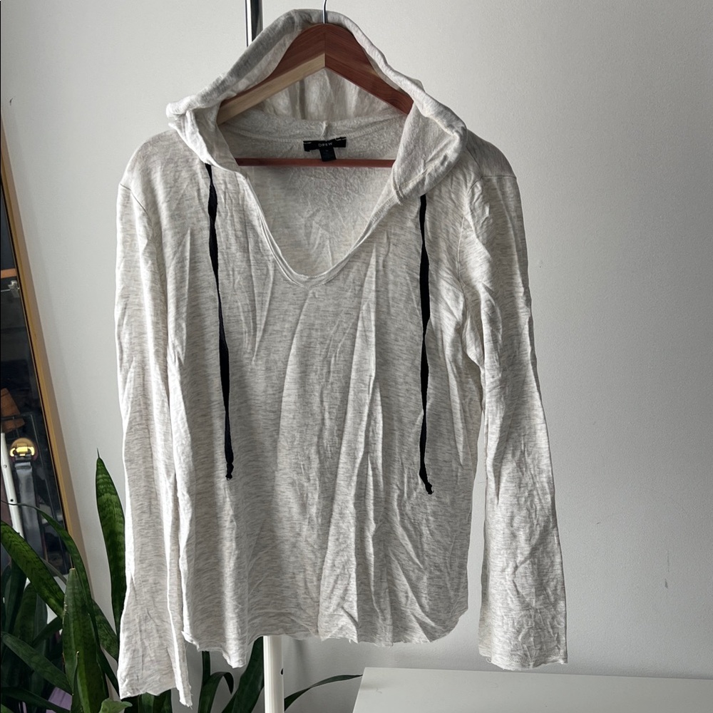 DREW Light Gray Hoodie with Black Drawstrings